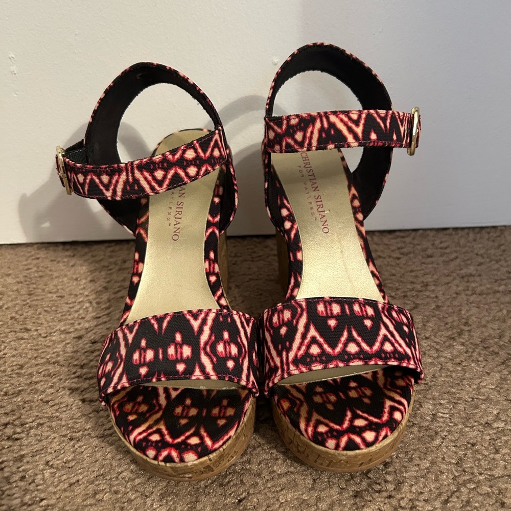 Women's Black and Pink Patterned Sandals